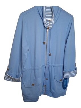 Relaxed Charter Club Dark Sky Full Zip Nautical Jacket Women's L Preppy Stripes